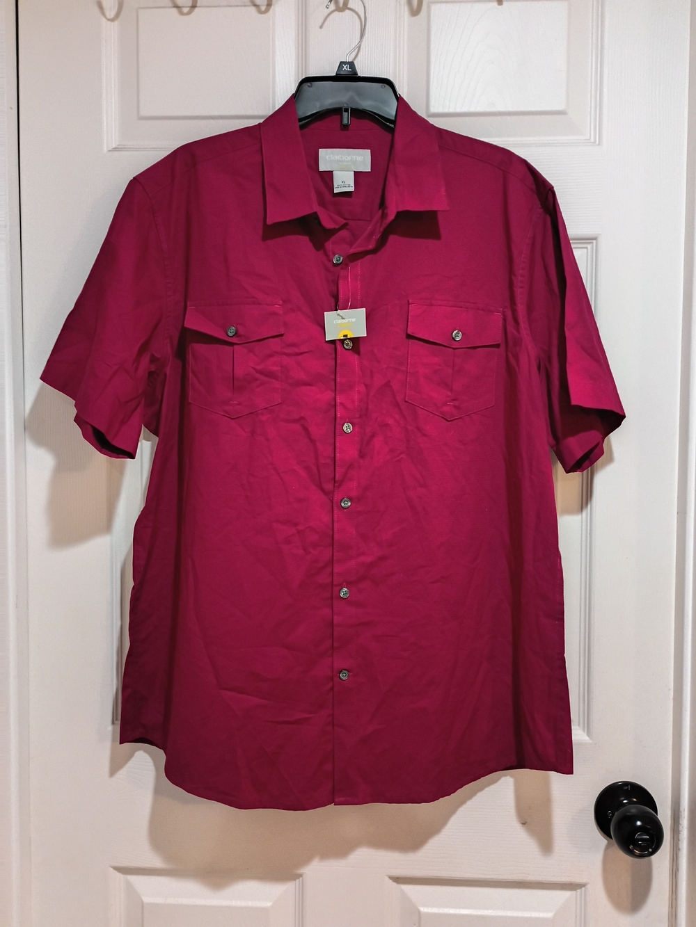 Nwt Claiborne Short-Sleeve Button-Down Shirt - Berry Pink Size XL